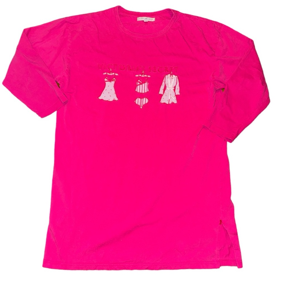 Vintage Rare Victoria’s Secret Nightshirt Bright Pink Outfits On Front Large